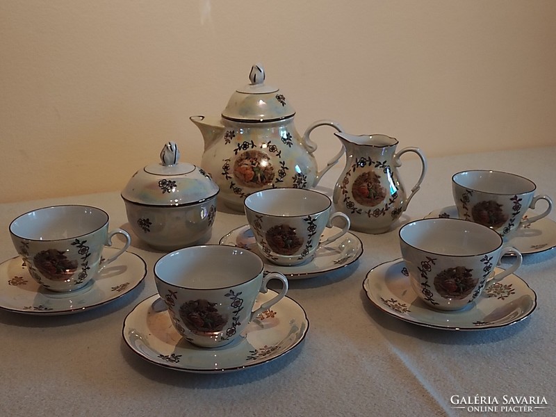 Luster-glazed, scenic German Kahla porcelain tea set