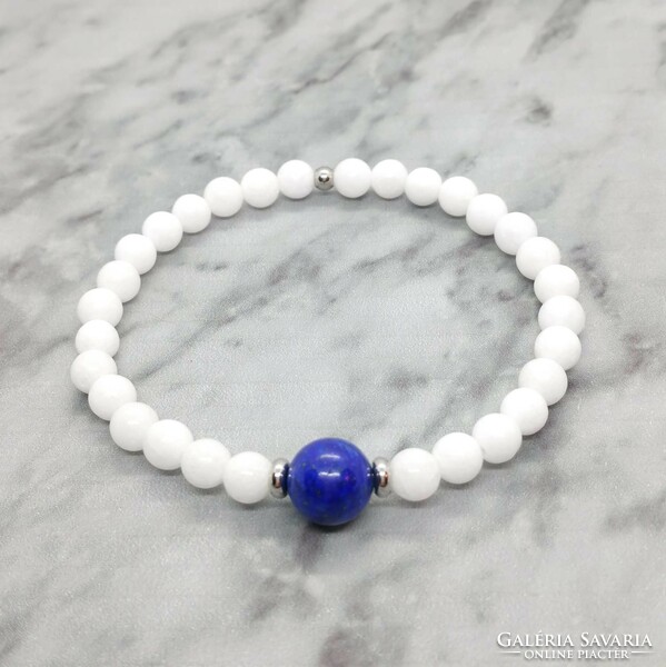 Jade and lapis lazuli mineral bracelet with stainless steel spacer