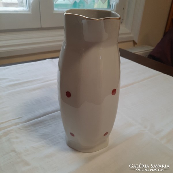 Bulgarian porcelain water jug with gilded edges, with a polka dot pattern