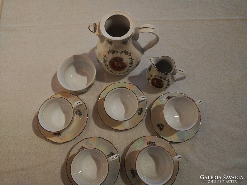 Lüsztermázas, jelenetes német Kahla porcelán kávéskészlet
