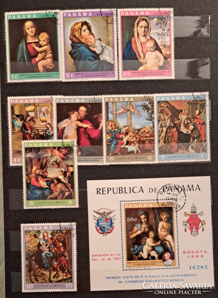 Panama Festmény blokk és  bélyeg sor pecsételt D/18