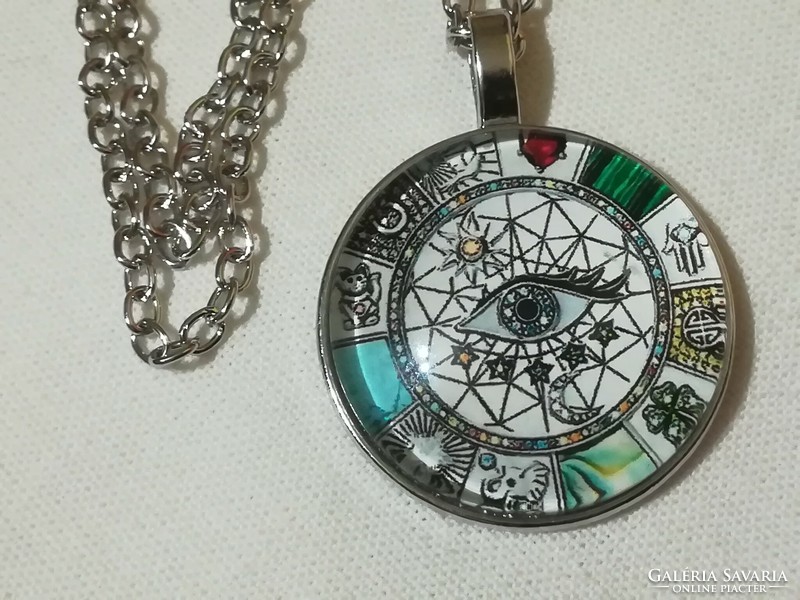 Hamsa's eye talisman pendant with chain.