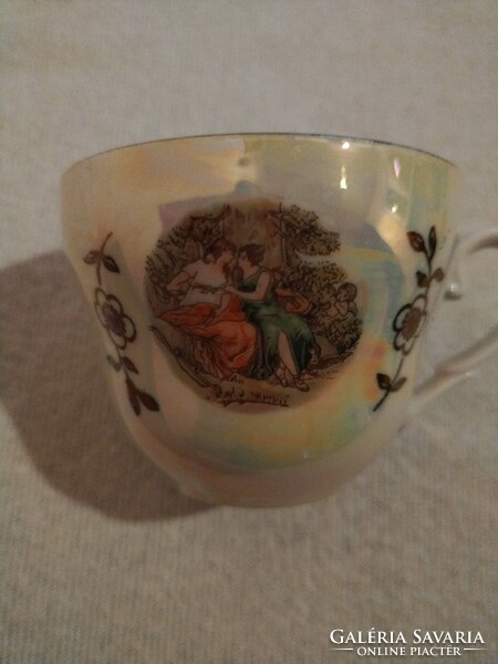 Luster-glazed, scenic German Kahla porcelain coffee set