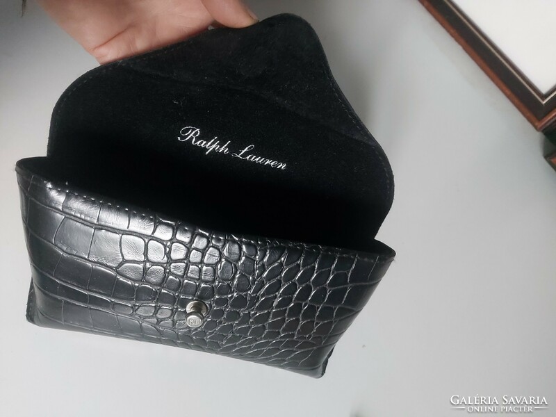 Black Ralph Lauren glasses case with crocodile skin pattern in excellent condition, also for larger glasses