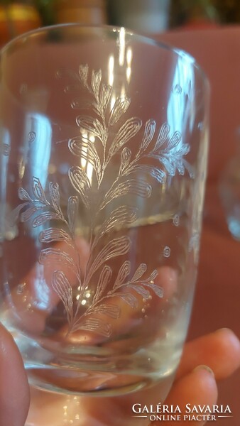 Ritka csiszolt üveg pohár készlet vékony falú boros pálinkás pohár butélia kanna