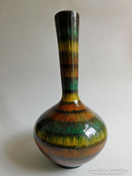 Bodrogkeresztúr retro striped ceramic vase 28 cm