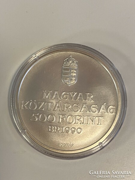 28 gramm Jubileumi ezüst 500 Ft 1990 Budapest Tanúsítvánnyal Kölcsey Ferenc