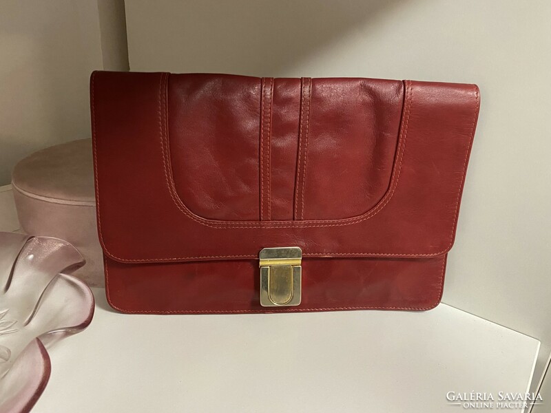 Burgundy women's elegant leather envelope bag 29x20 cm with patina