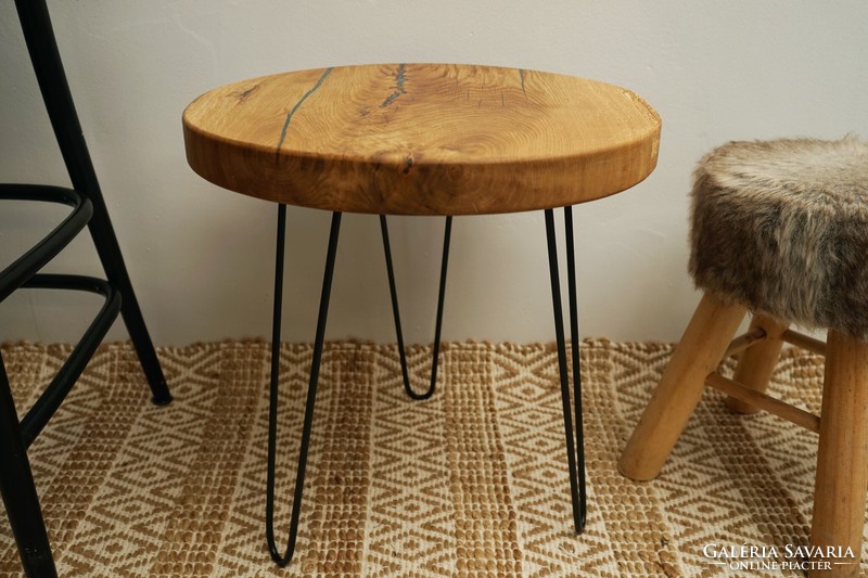 Solid oak and epoxy coffee table / with hairpin legs