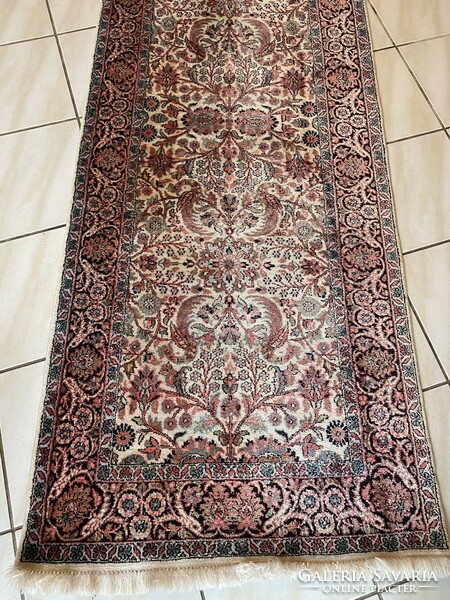 Hand-knotted running silk carpet 80x320