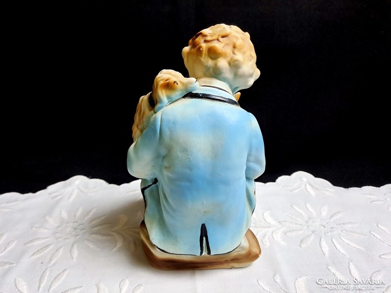 Wandering boy with a dog, large Arpo biscuit porcelain