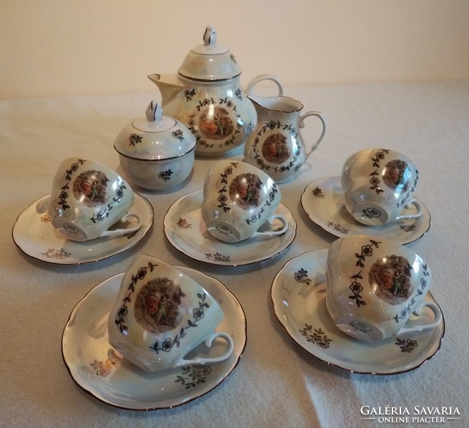 Luster-glazed, scenic German Kahla porcelain tea set