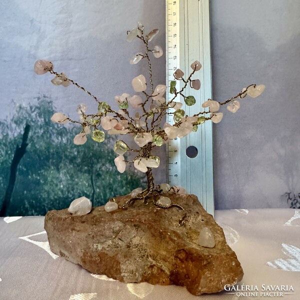 Bonsai rose quartz jewelry tree lucky tree, tree of life, money tree, crystal tree made of rose quartz stones gem tree