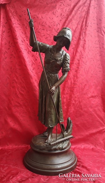 E. J. Nestor carlier(1849-1927): girl with a rake. Large antique statue, rare, marked!