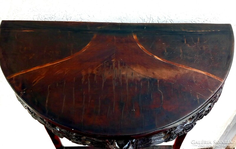 Carved marquetry Chinese console table antique negotiable art deco design