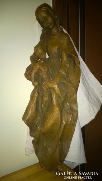 Beautiful religious wooden statue Mary with the child 61x21 cm