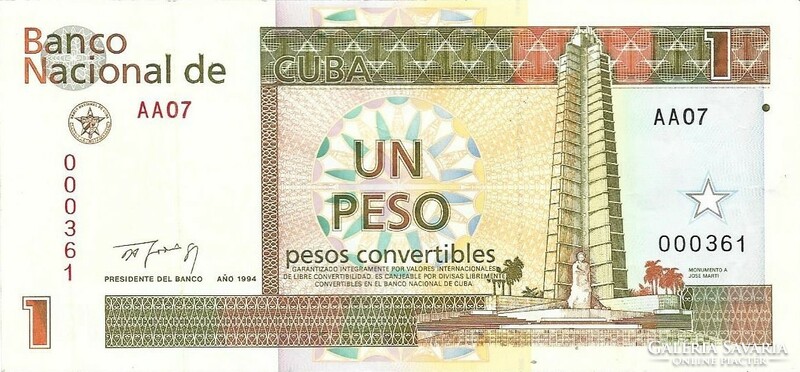 1 konvertibilis peso 1994 Kuba 2. alacsony sorszám 000361