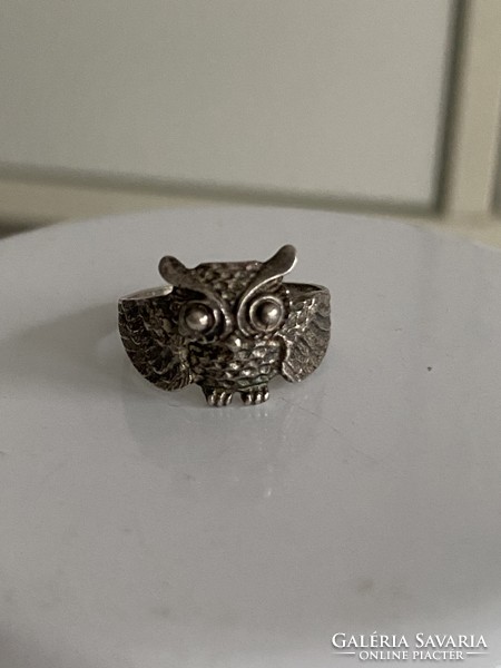 Women's silver ring with an owl figure, beautifully crafted, 17 mm