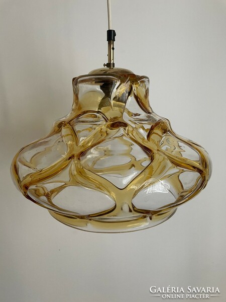 Mid century glass pendant lamp 34cm copper honey glass - retro design vintage