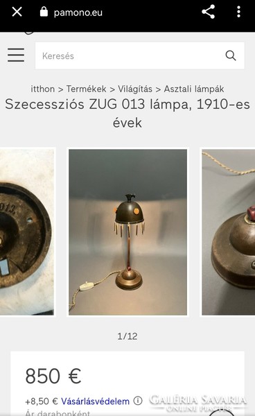 DT/390 – Antik, német (Z.U.G.), Jugendstil réz asztali lámpa