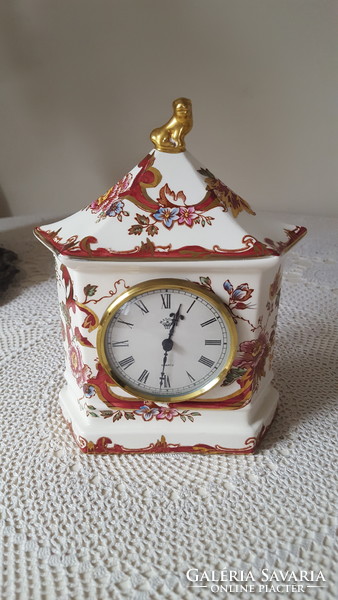 Csodaszép,angol Mason's Mandalay Red porcelán kandallóóra,asztali óra