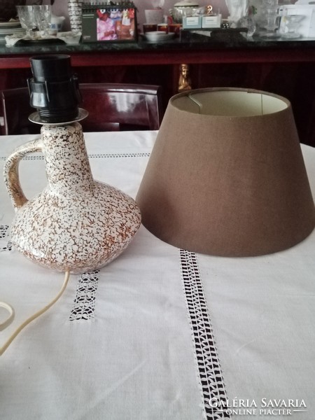 Brown - white artisan ceramic table lamp with modern brown shade - marked kerezsi