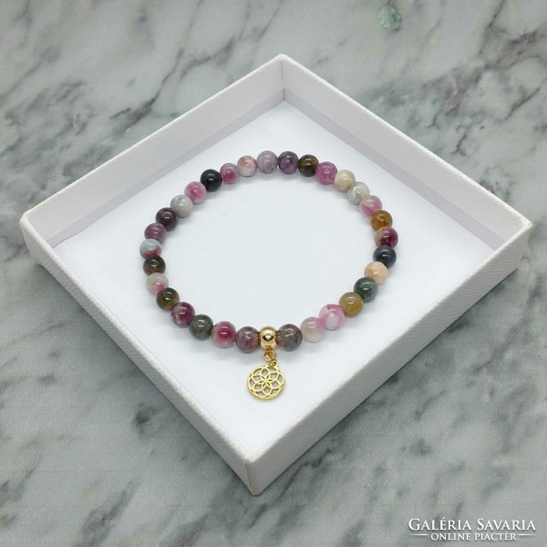 Colored tourmaline mineral bracelet with stainless steel spacer