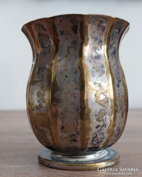 Antique, vintage, art deco patinated copper vase, 9 cm high
