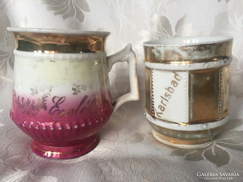 Charming antique gilded, porcelain cup, mug, Karlsbad spa souvenir, decorative item, spa glass