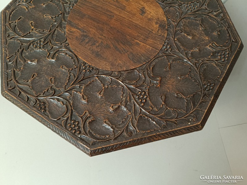 Antique Arabic furniture folding richly carved wood coffee tea table Morocco Algeria 221 8405