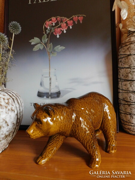 Large earthenware bear with honey brown glaze