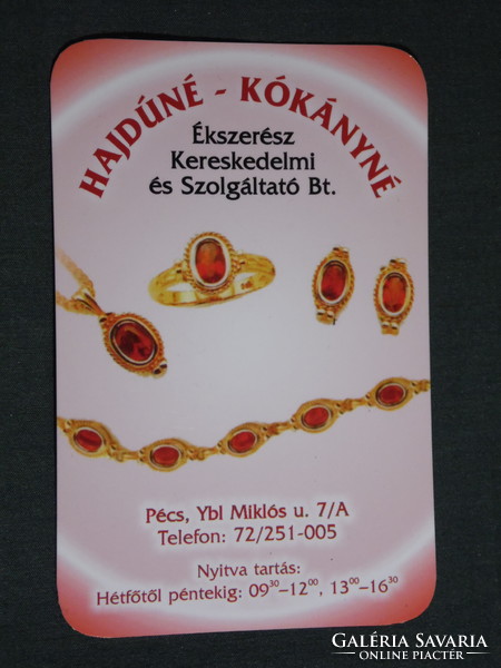 Kártyanaptár, Hajdúné Kókányné ékszerész üzlet, Pécs, gyűrű, nyaklánc, 2008, (6)
