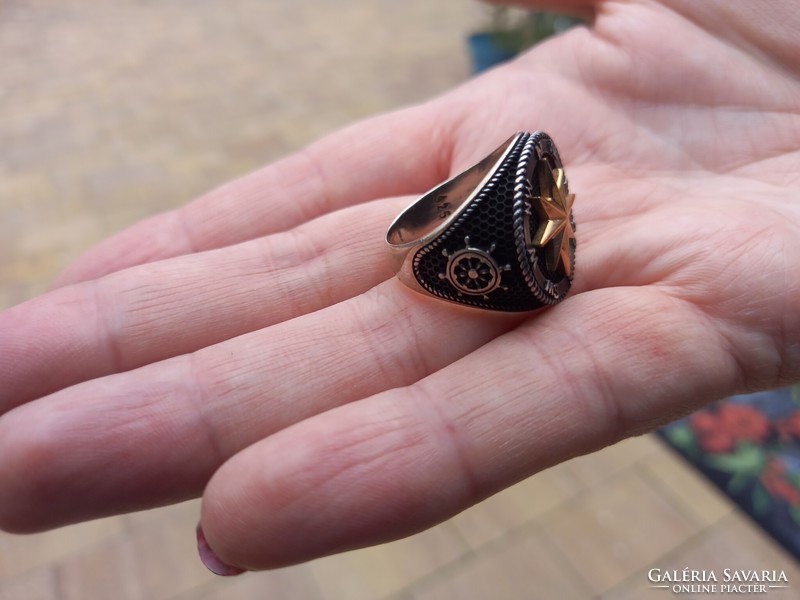 Silver men's signet ring with compass and sailor symbols!