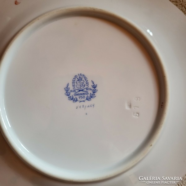 1976-os Herendi jubileumi pecsétes porcelán tányér 20,8cm átmérővel, apponyi mintás