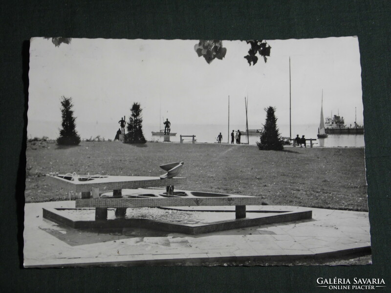 Postcard, Balatonfüred, coastal promenade, pigeon well, panorama detail