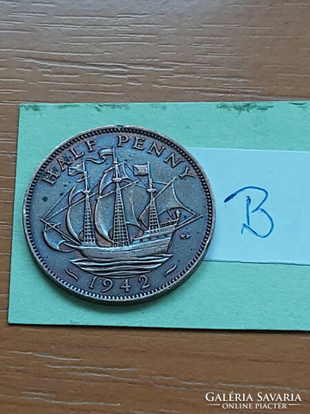 English England 1/2 half penny 1942 bronze, vi. King George #b