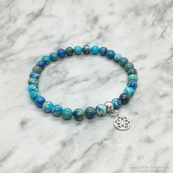 Blue imperial jasper mineral bracelet with stainless steel spacer