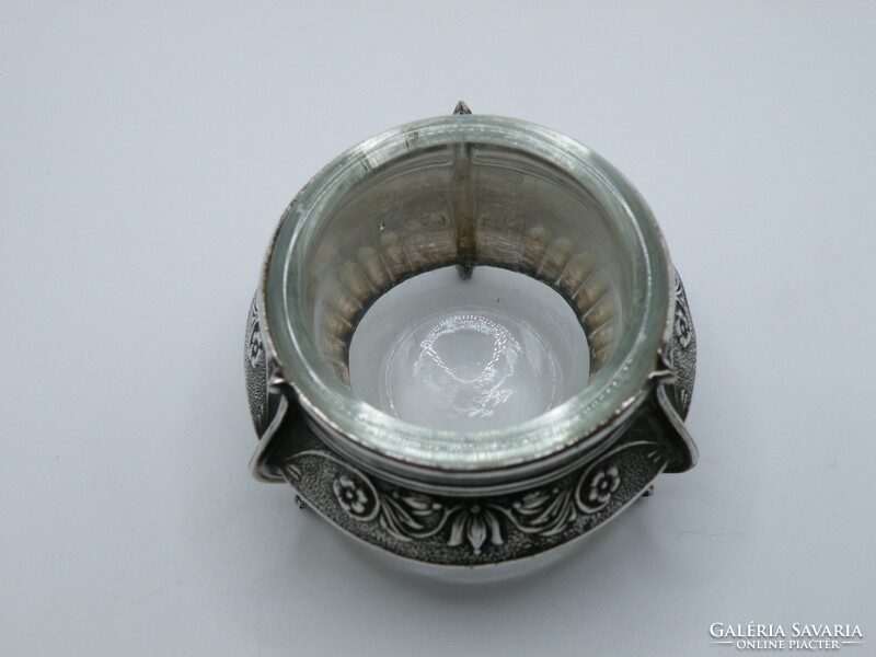 UK0276  Orosz ezüstözött fűszertartó üveg betéttel szép patinával