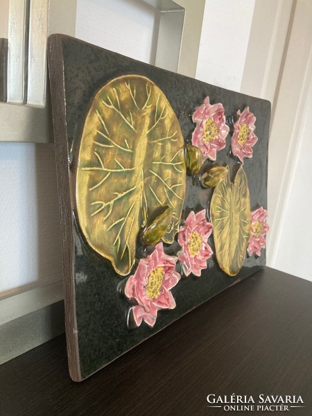 Jie sweden aimo design - Swedish industrial artist ceramic wall picture - water lilies, flowers