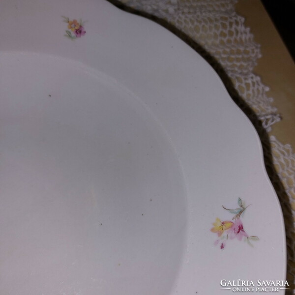 Zsolnay pink porcelain deep plate with small flowers, 6 pcs