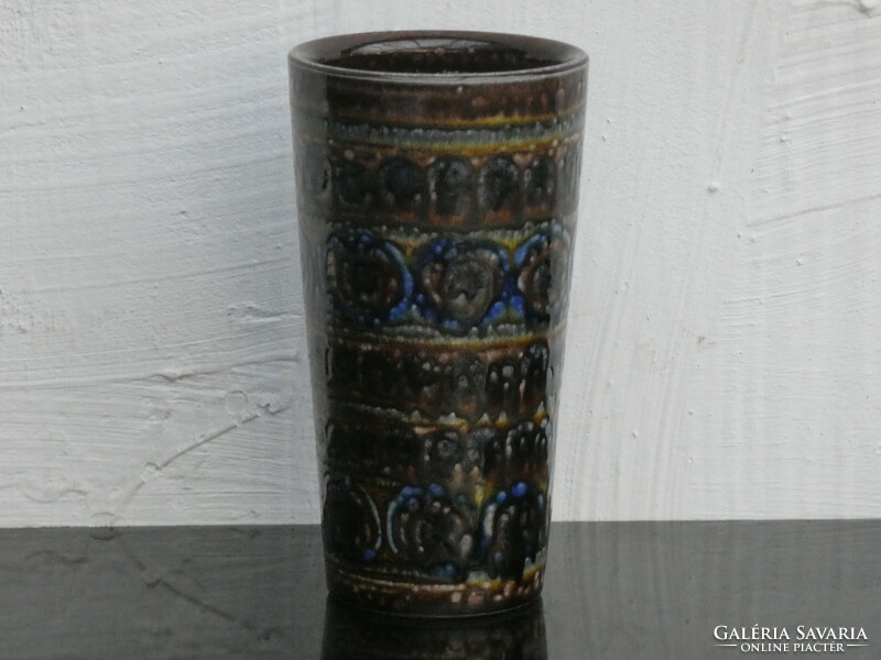 Elfriede balzar-kopp, studio ceramic vase West German salt-glazed ceramic peacock eye decorative vase 1960.