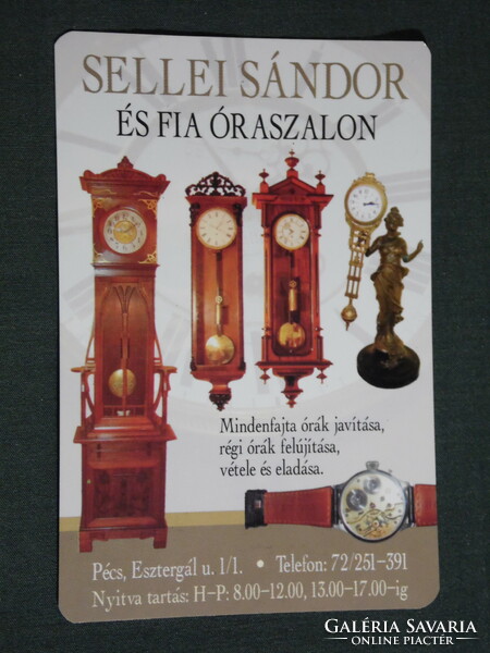Kártyanaptár, Sellei Sándor óraszalon üzlet, javítás, antik karóra, álló óra Pécs, 2008, (6)