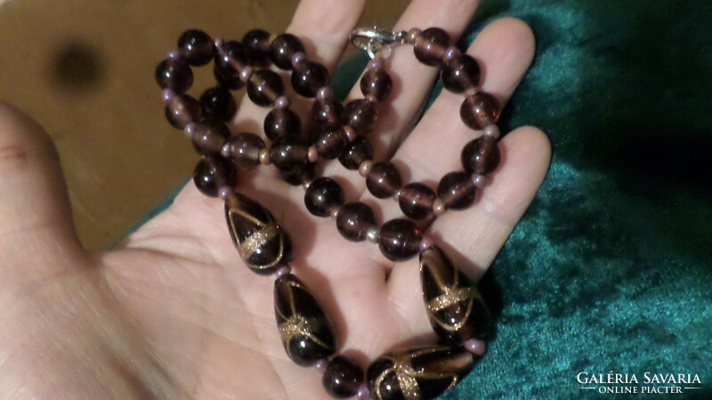 45 Cm, smoky-purple, Murano, handmade glass beads necklace.