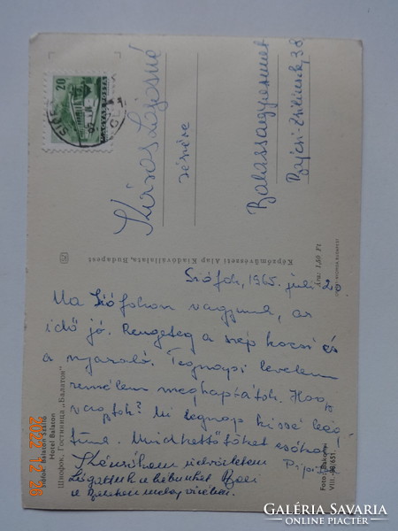 Régi, retró képeslap: Siófok Balaton-szálló (1965)