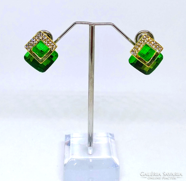 Zöld és clear kristályos aranyozott fülbevaló 122