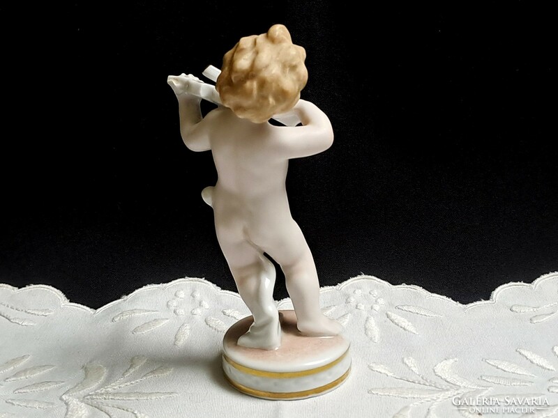Schaubach kunst porcelain putto, boy with violin 13 cm damaged!