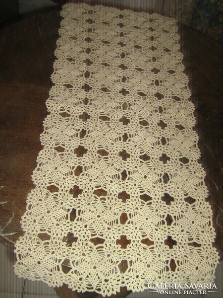 Beautiful beige crocheted antique lace tablecloth