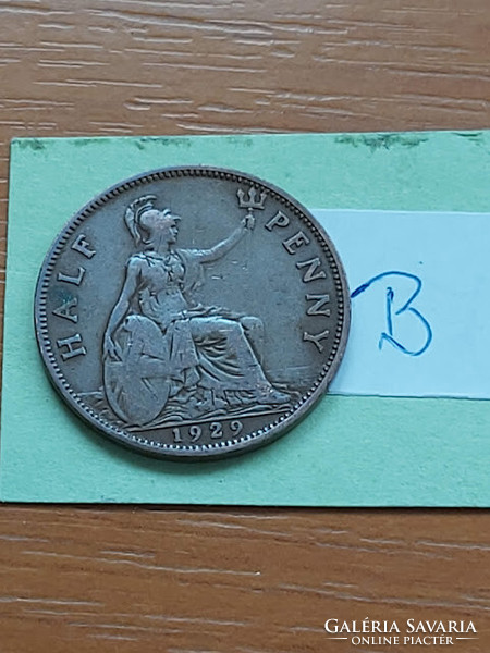 English England 1/2 half penny 1929 bronze, v. King George #b