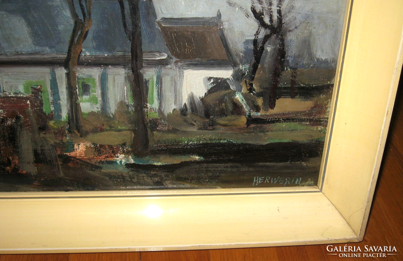 Wonderful gallery guaranteed original József Herwerth (1939 - 1987) landscape