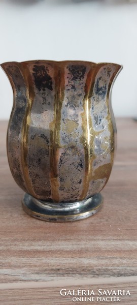 Antik , vintage ,art deco patinás réz váza, 9 cm magas